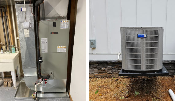 Collage of air handler and air conditioner