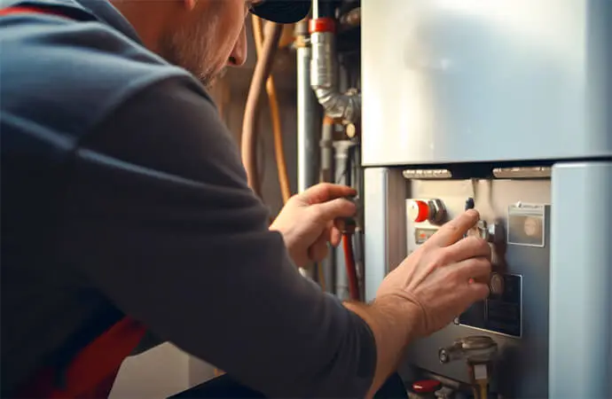 HVAC technician checks furnace