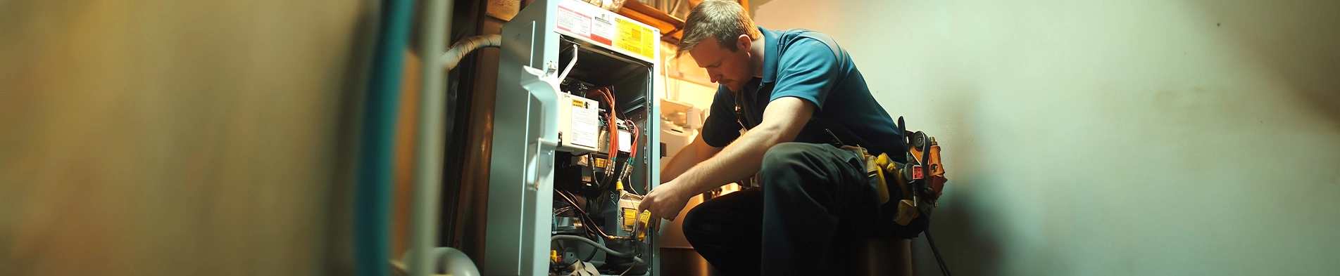 HVAC technician repairs furnace