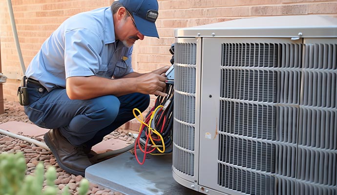 a professional performing maintenance on a heat pump