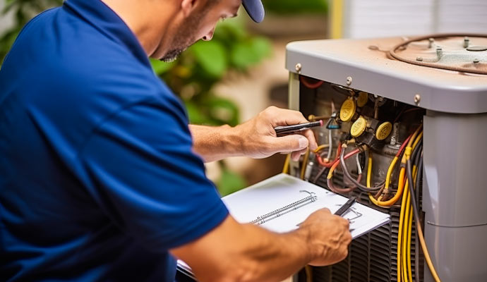 Person inspecting heating system